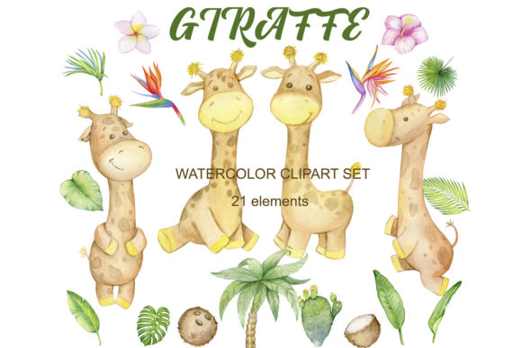 Download Watercolor. Giraffe Clipart, Cute Tropic - Premium Resources