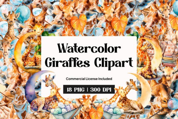 Download Watercolor Giraffes Clipart - Premium Bundle