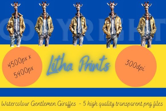 Download Watercolour Giraffes in Casual Dress - Premium Resources