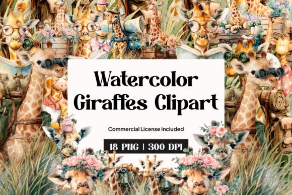 Download Watercolor Giraffes Clipart - Premium Bundle