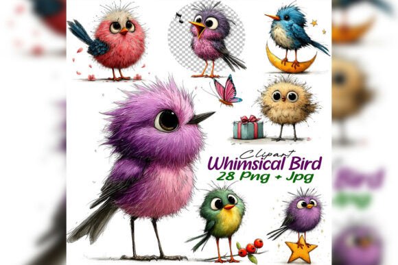Download Whimsical Bird Clipart PNG Watercolor Se - Premium Resources
