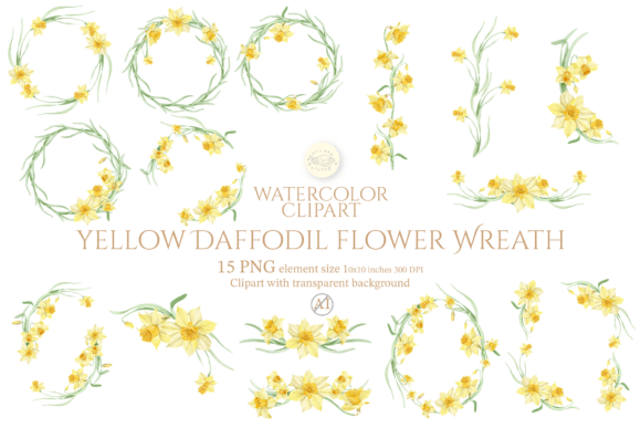 Download Yellow Daffodil Wreath Clipart Set - Daffodil Collection